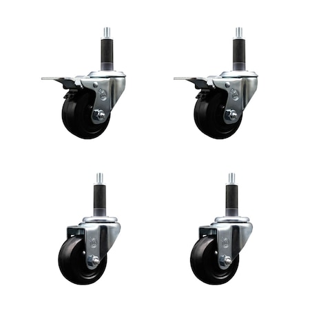 Service Caster 3'' Soft Rubber Swivel 1'' Expanding Stem Caster Set 2 Total Lock Brakes, 4PK SCC-EXTTL20S314-SRS-2-S-2-1